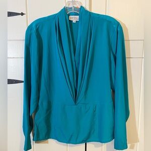 Vintage Sonya Ratay for San André Women’s Elegant V-Neck Turquoise Blouse Size 4